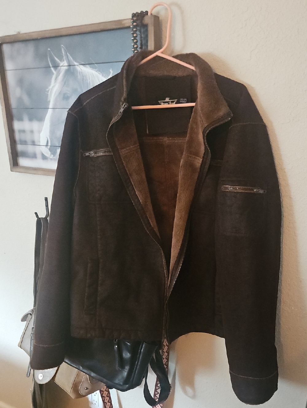 Brave Soul Dark Brown Faux Suede Bomber Jacket